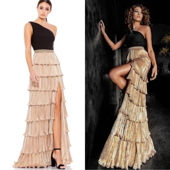 NEW NWT Mac Duggal 26541 One Shoulder Layered Metallic Ruffle Gown - Picture 1 of 12